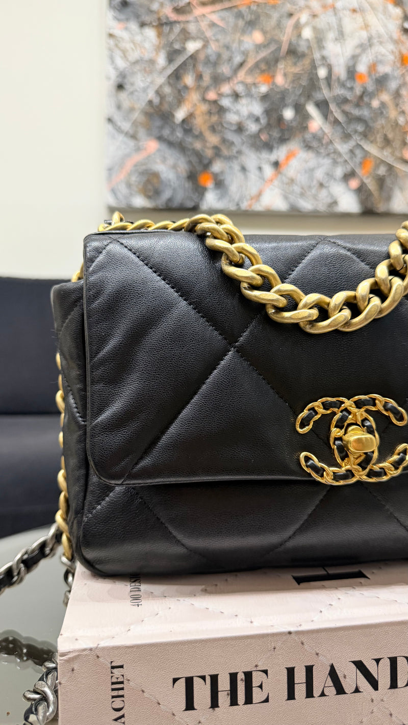Chanel small 19 black flap handbag