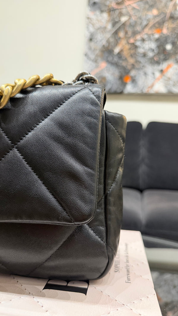 Chanel small 19 black flap handbag