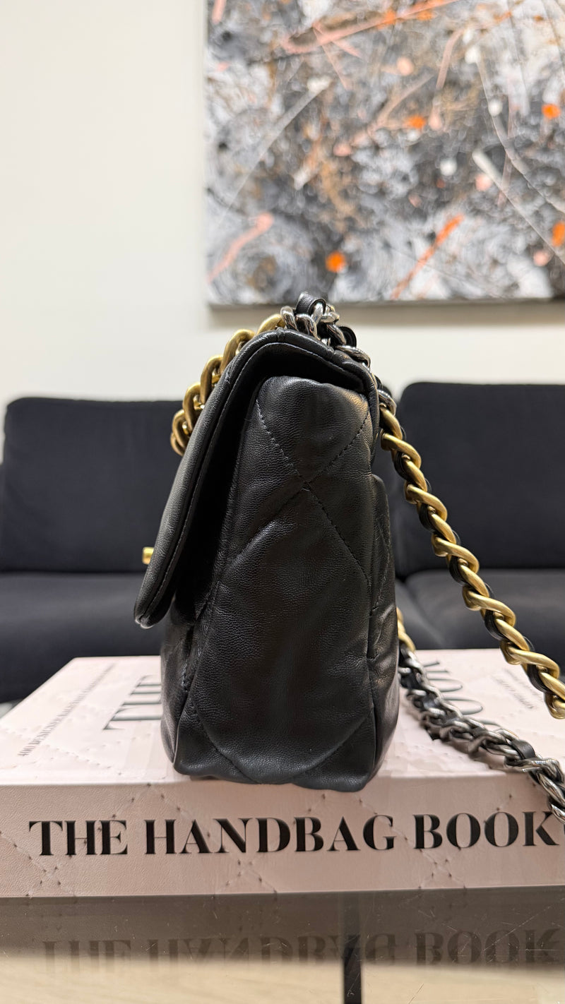 Chanel small 19 black flap handbag