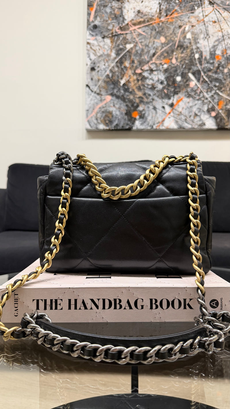 Chanel small 19 black flap handbag