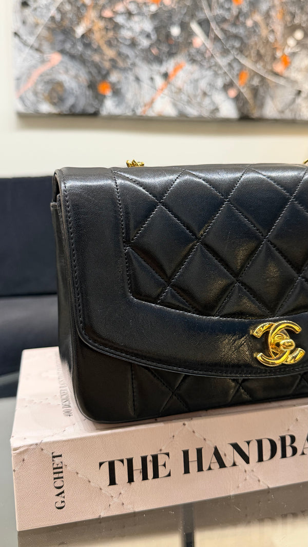 Chanel 'Diana' black crossbody bag with 24-karat gold plated