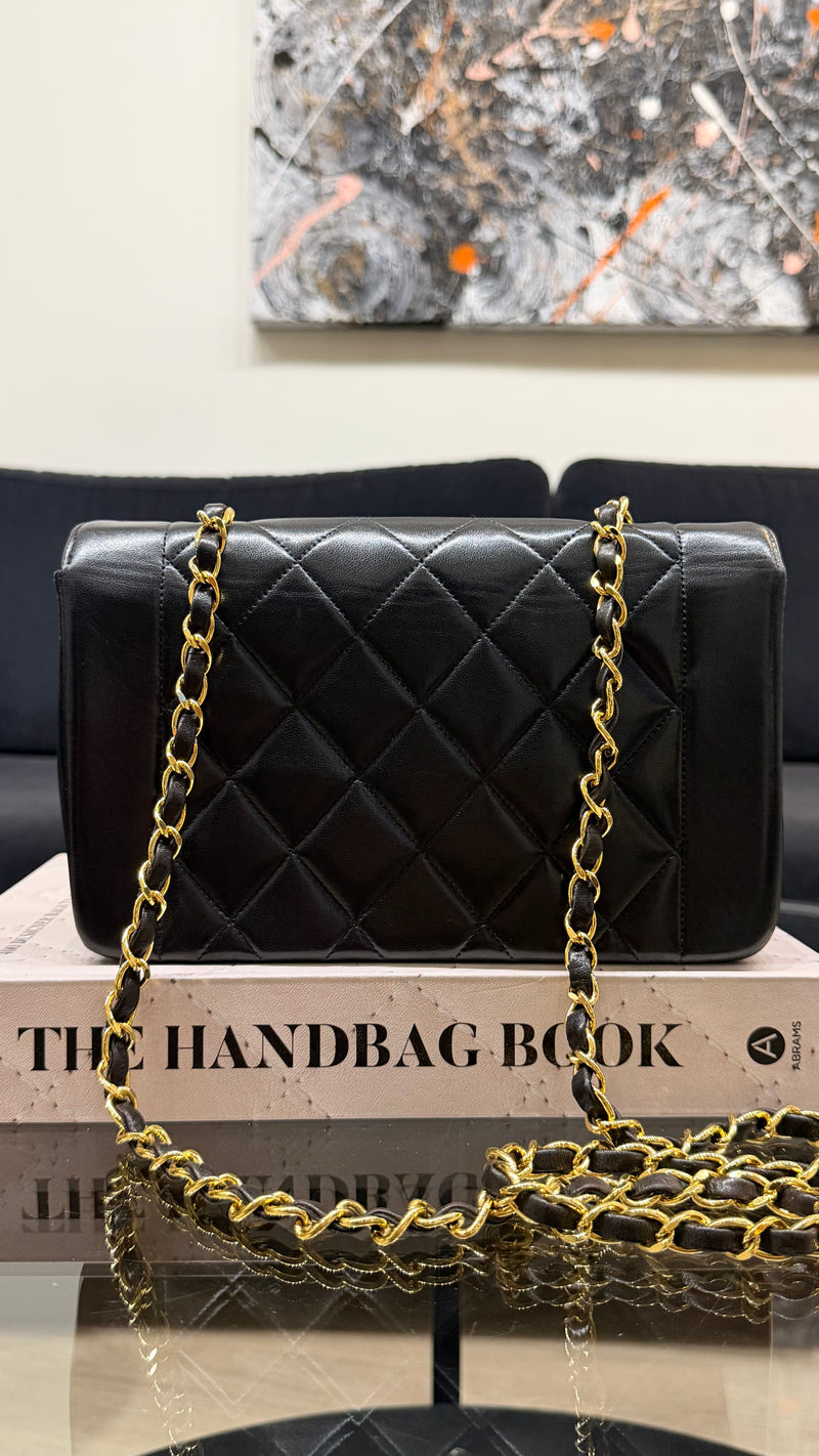Chanel 'Diana' black crossbody bag with 24-karat gold plated