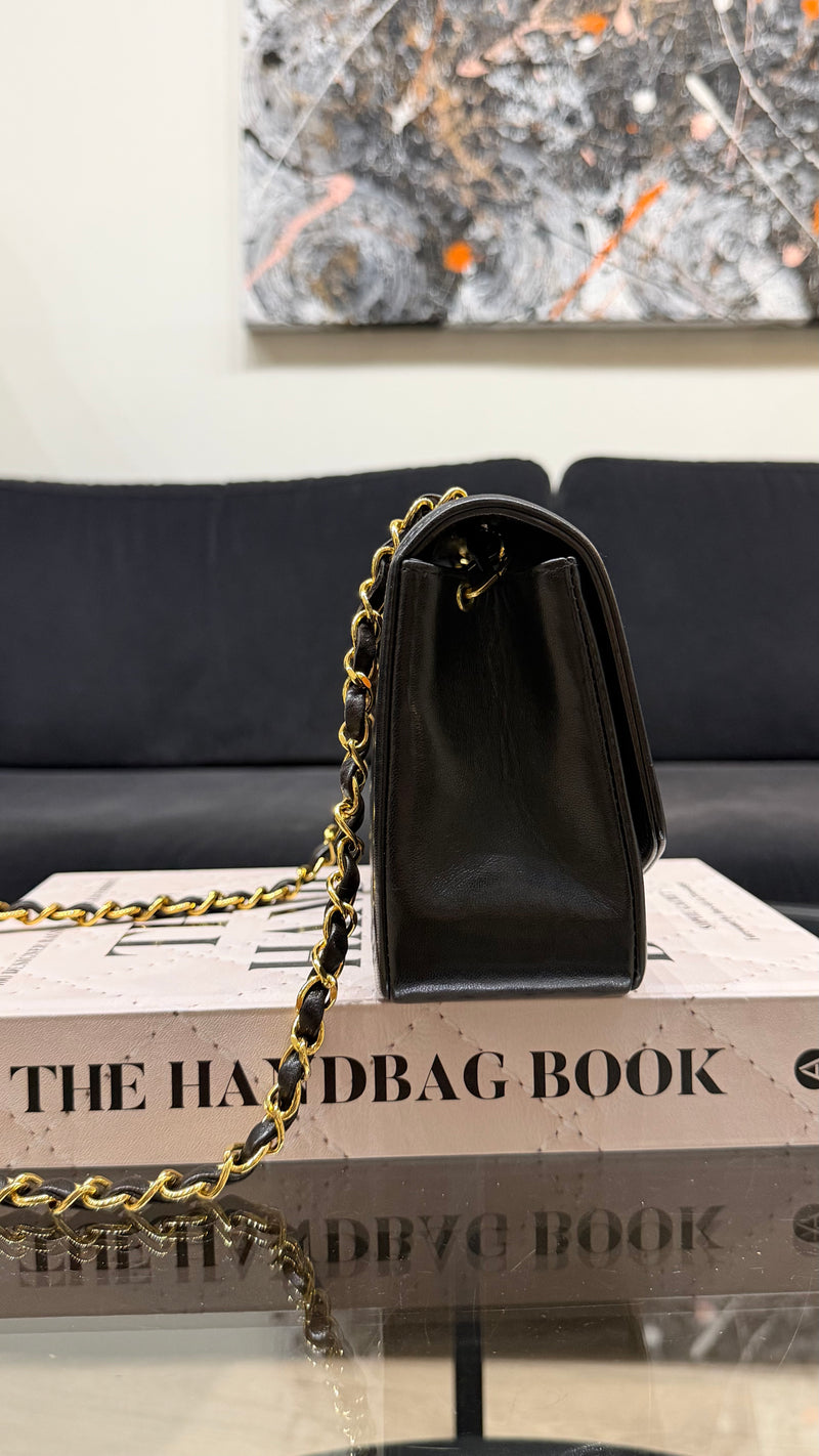 Chanel 'Diana' black crossbody bag with 24-karat gold plated