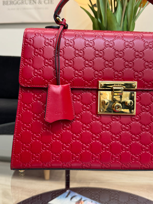 Gucci Red Guccissima Signature Medium Padlock bag