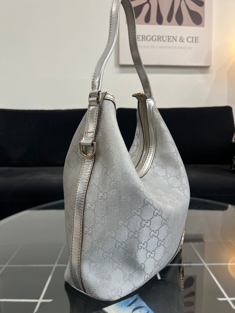 Gucci Silver GG Canvas and Leather Britt bag