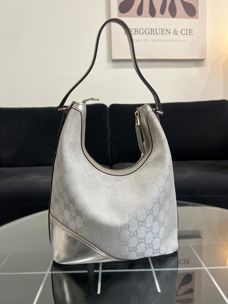 Gucci Silver GG Canvas and Leather Britt bag