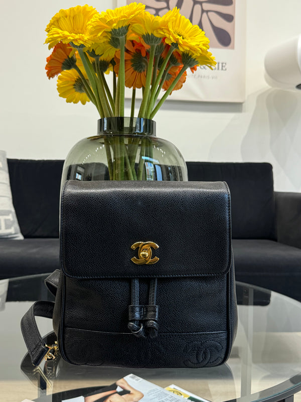 Chanel Vintage Black Caviar Triple CC Backpack