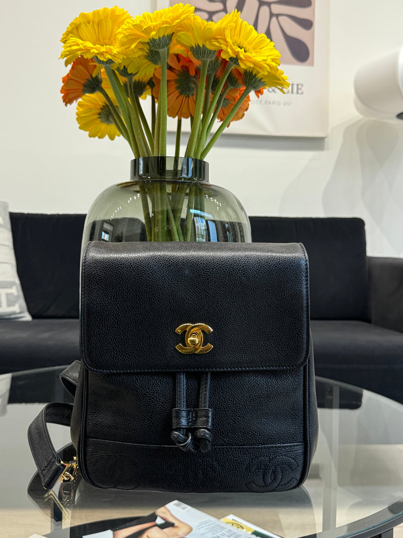 Chanel Vintage Black Caviar Triple CC Backpack