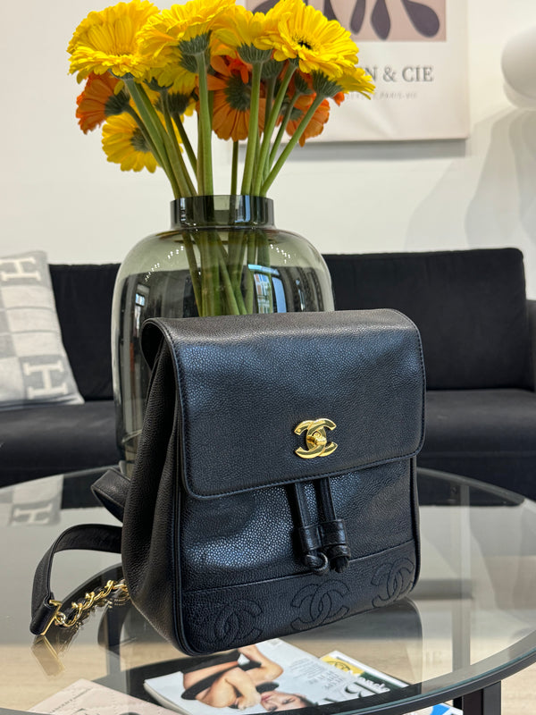 Chanel Vintage Black Caviar Triple CC Backpack