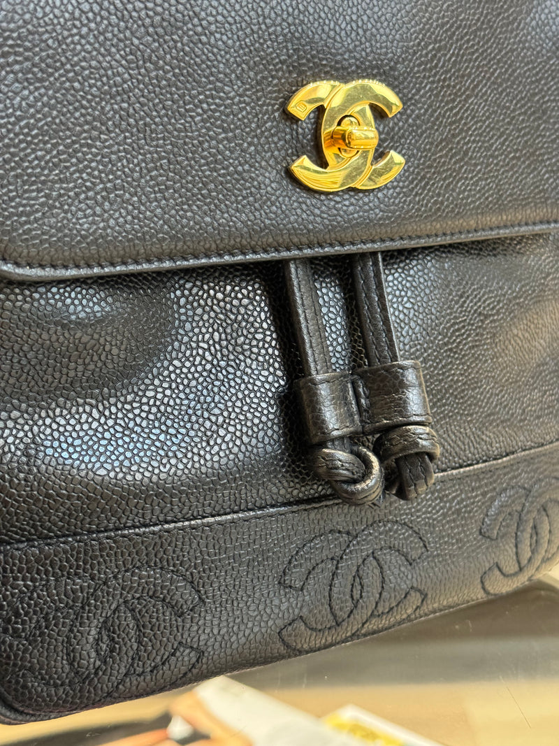 Chanel Vintage Black Caviar Triple CC Backpack