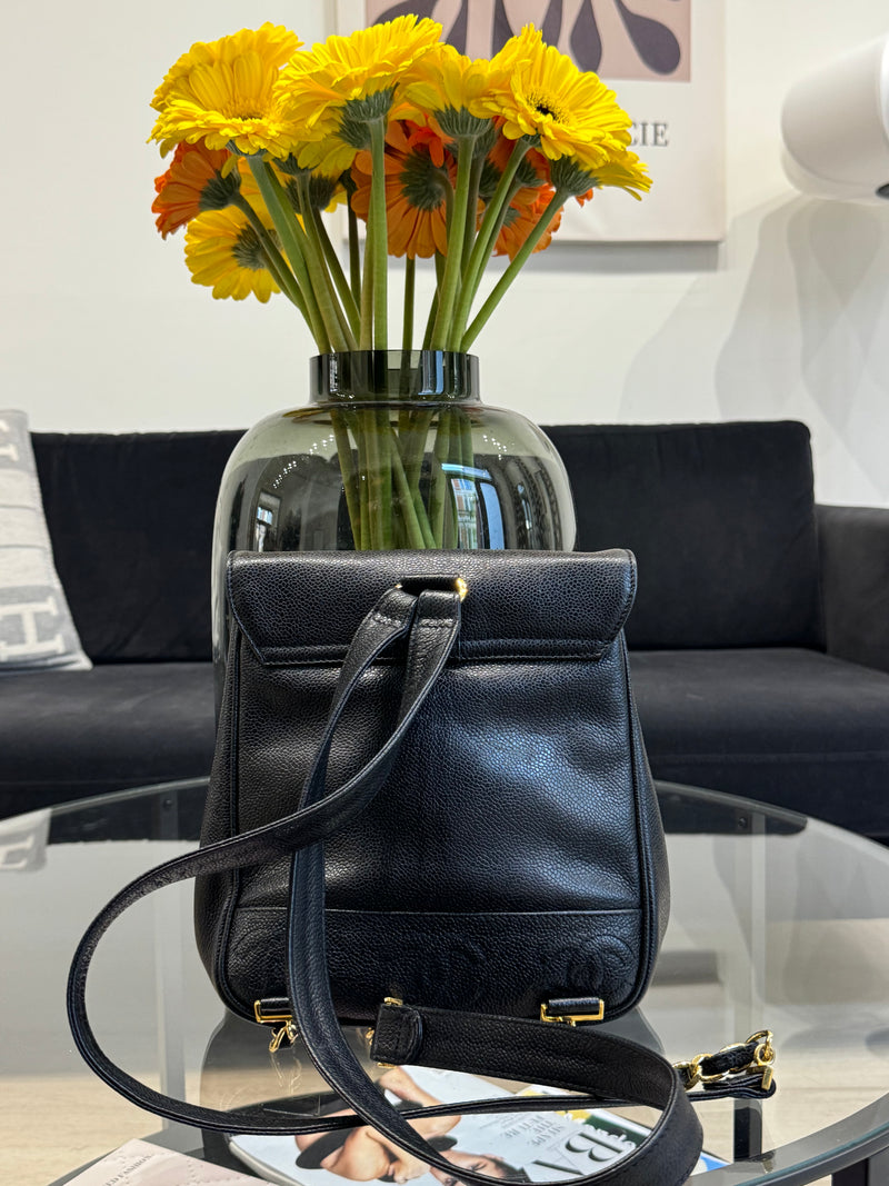 Chanel Vintage Black Caviar Triple CC Backpack