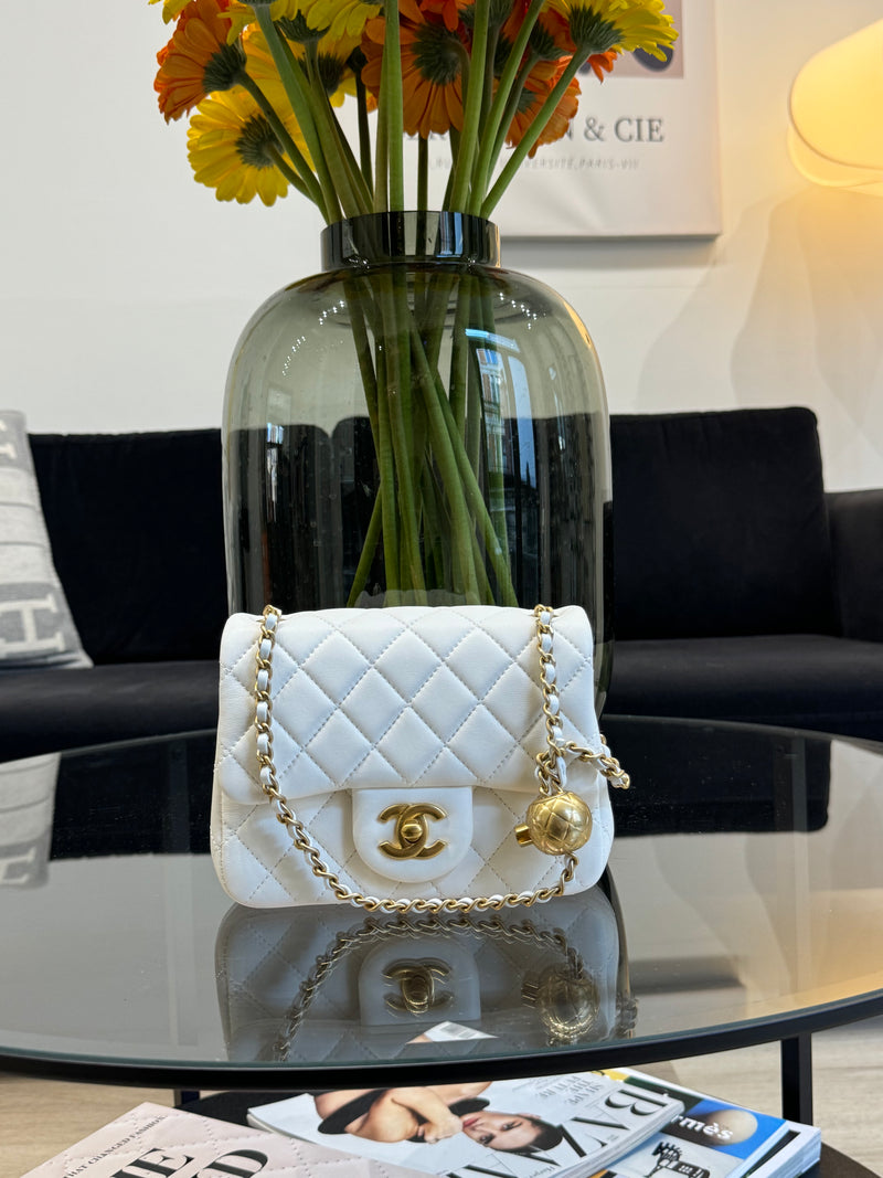 Chanel Mini Square white leather bag