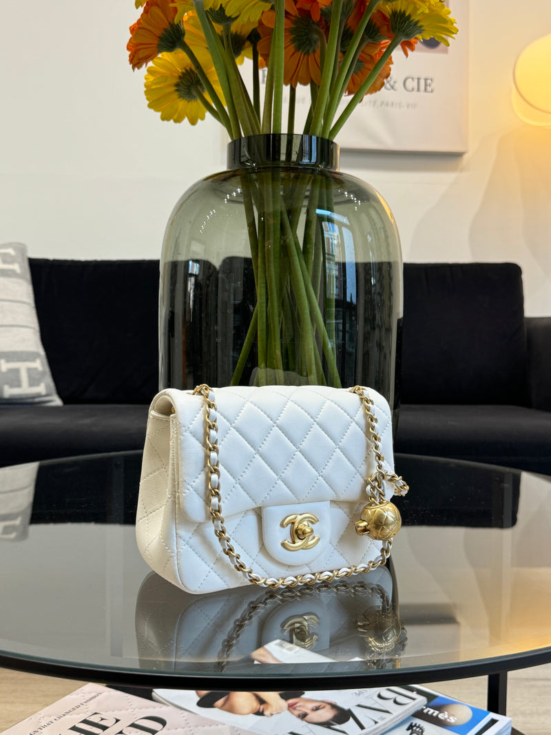 Chanel Mini Square white leather bag