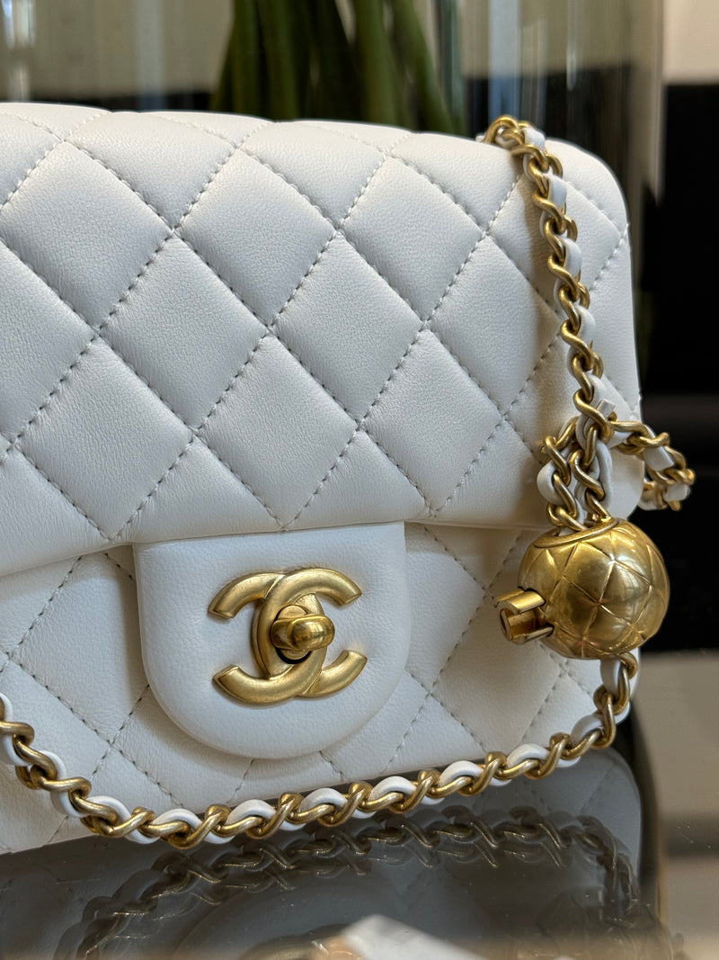 Chanel Mini Square white leather bag