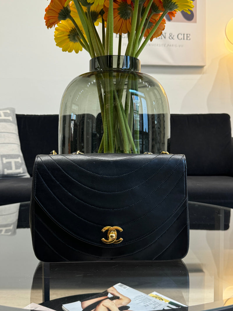 Chanel Vintage 24k Black leather bag