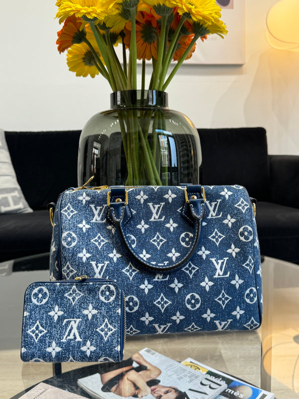 Louis Vuitton Speedy Denim blue 25 - incl. wallet