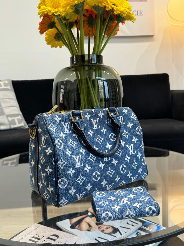 Louis Vuitton Speedy Denim blue 25 - incl. wallet