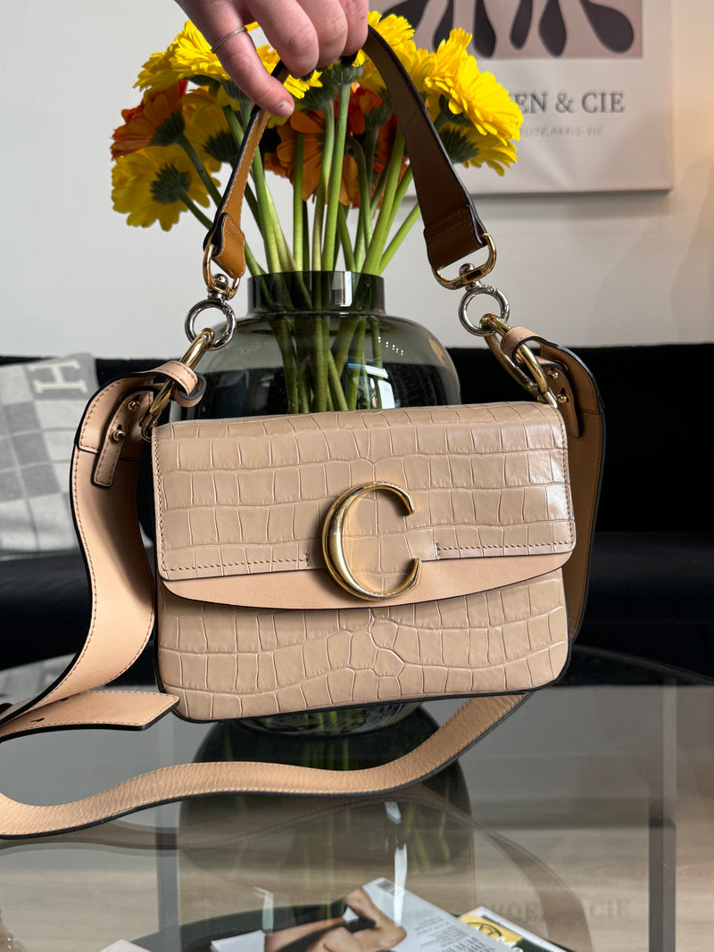 Chloe beige Crocodile Embossed Small C bag