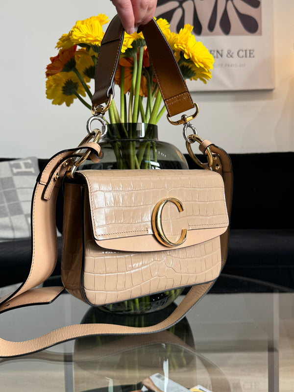 Chloe beige Crocodile Embossed Small C bag