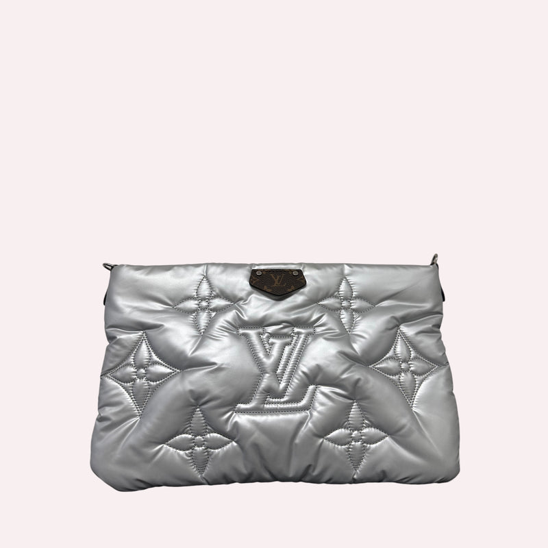 Louis Vuitton Pochette in Silver Puffer Nylon with Monogram Canvas Accents