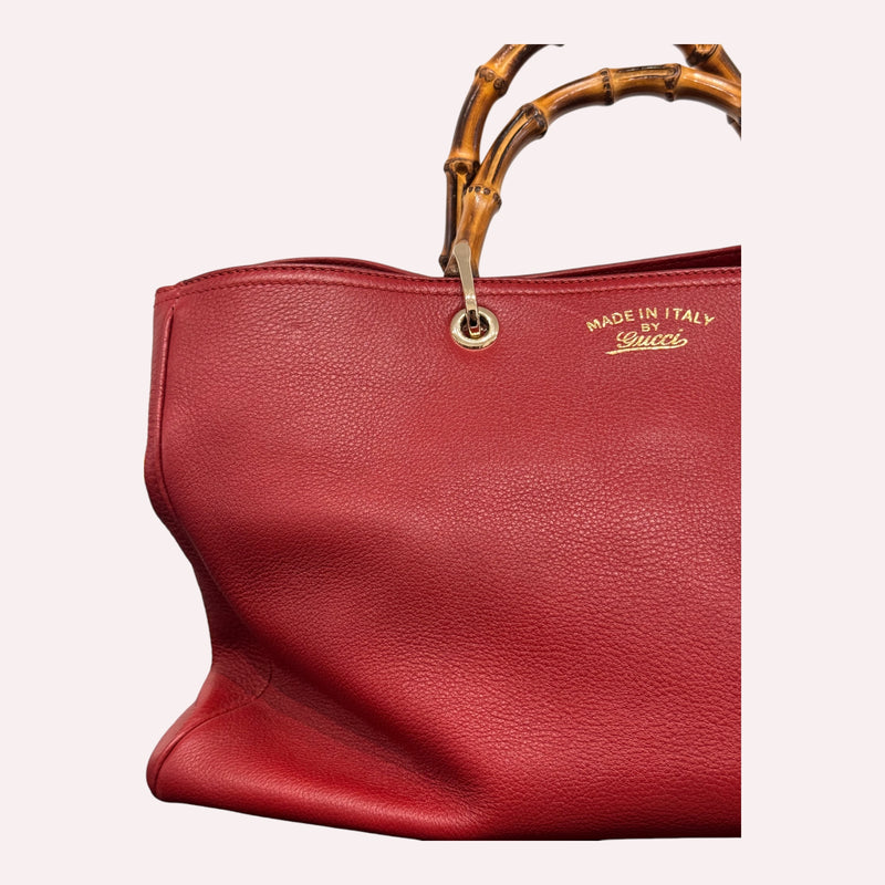 Gucci Leather Bamboo Shopper Tote in Red: