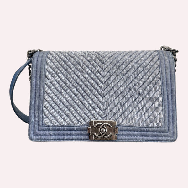 Chanel Limited Medium Denim Chevron Boy Bag with Brushed Hardware