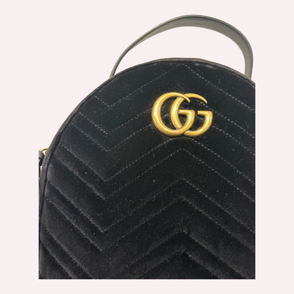 Gucci Marmont Velvet Black Backpack - Medium Size