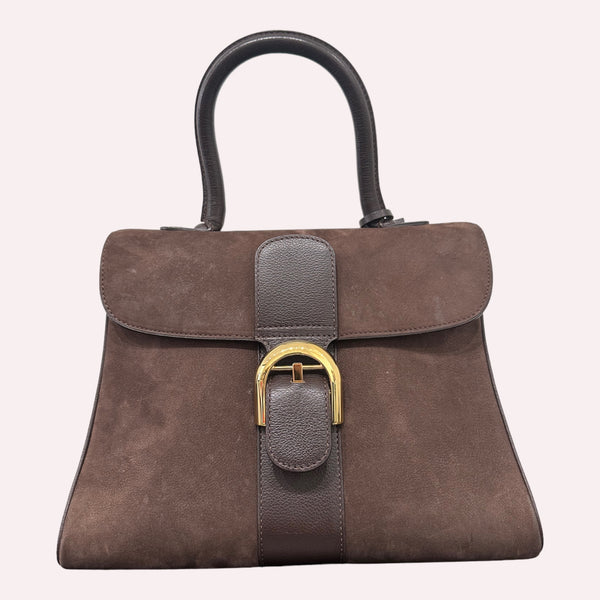 Delvaux Brillant Medium - Brown Suede with Grained Leather and Golden Hardware