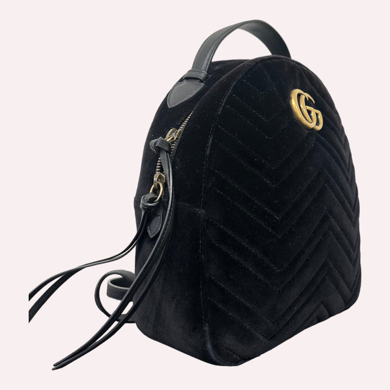 Gucci Marmont Velvet Black Backpack - Medium Size