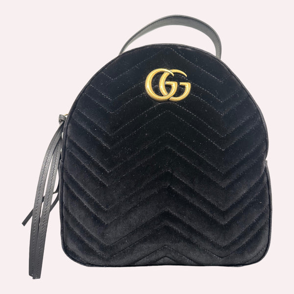 Gucci Marmont Velvet Black Backpack - Medium Size