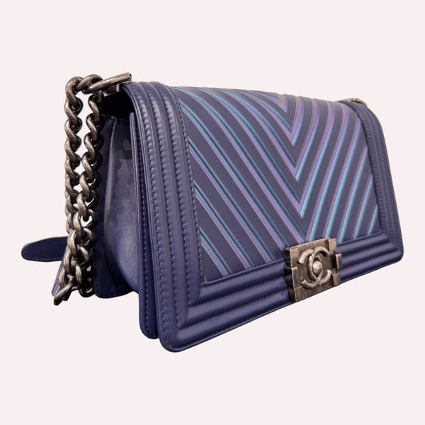 Chanel Medium Calfskin Embossed Painted Chevron Boy Flap