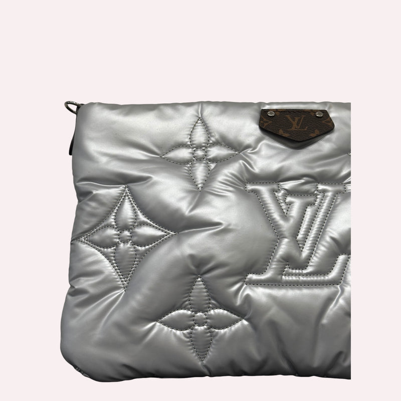 Louis Vuitton Pochette in Silver Puffer Nylon with Monogram Canvas Accents