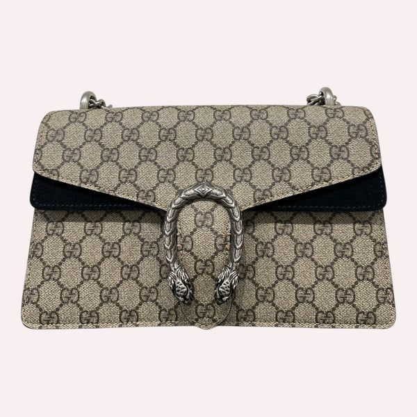 Gucci Dionysus Medium Bag in Black Suede and Canvas Monogram