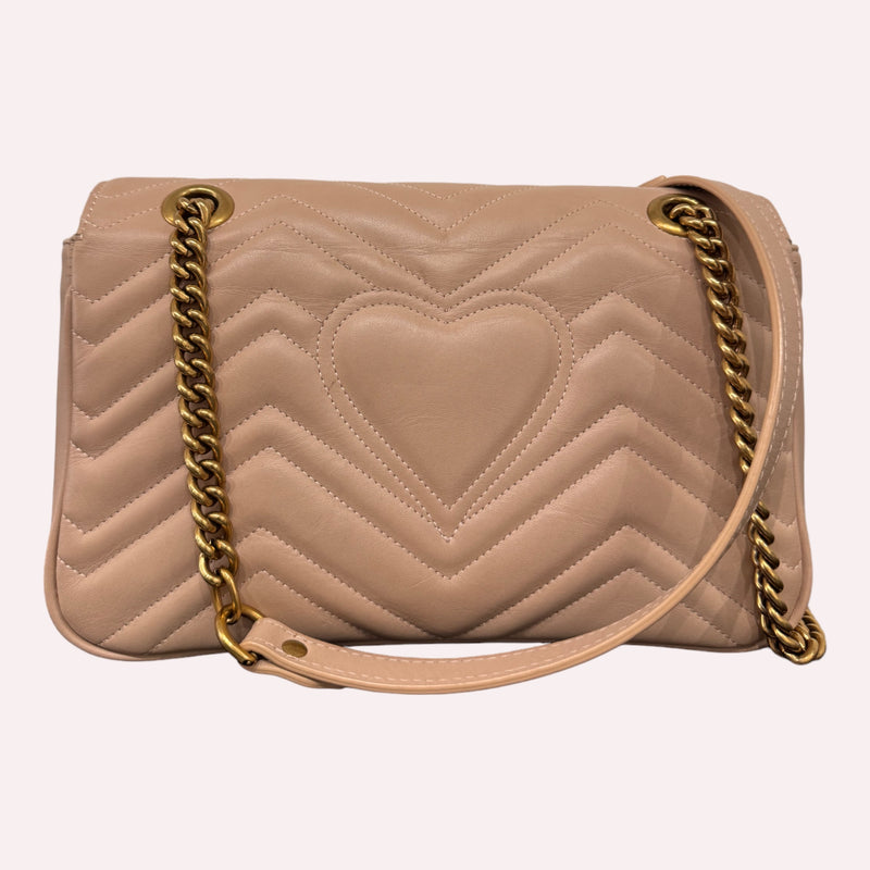 Gucci Marmont Medium Shoulder Bag in Nude Lambskin Leather