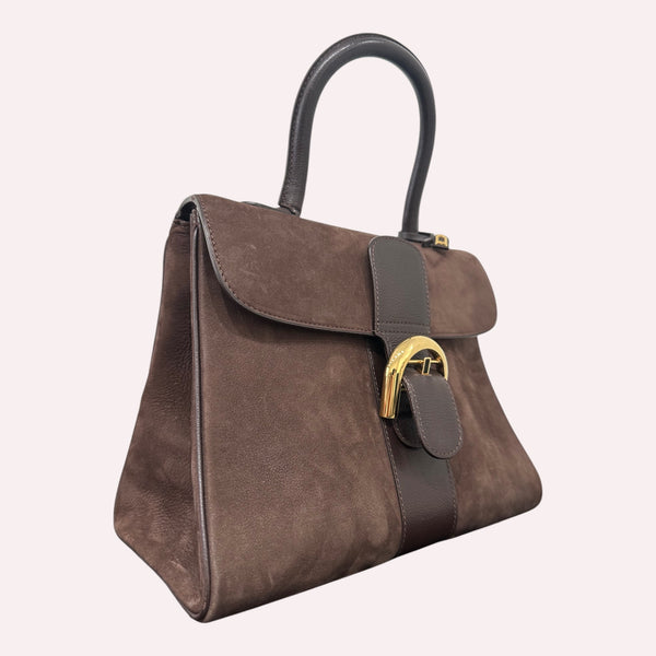 Delvaux Brillant Medium - Brown Suede with Grained Leather and Golden Hardware