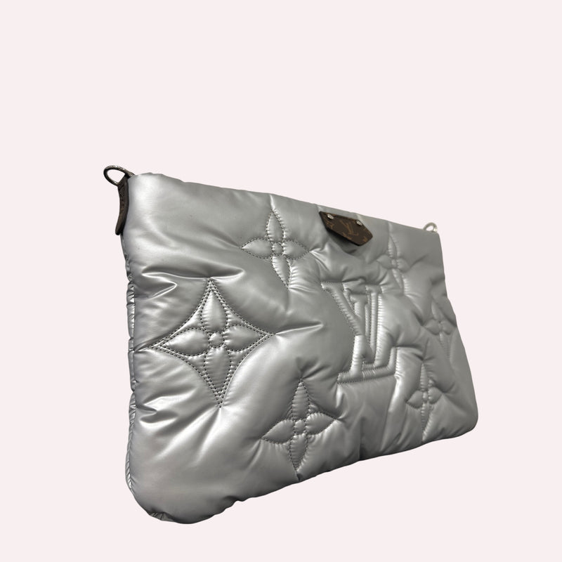 Louis Vuitton Pochette in Silver Puffer Nylon with Monogram Canvas Accents