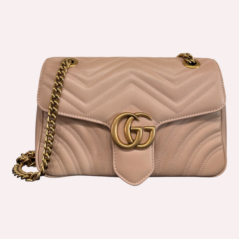 Gucci Marmont Medium Shoulder Bag in Nude Lambskin Leather