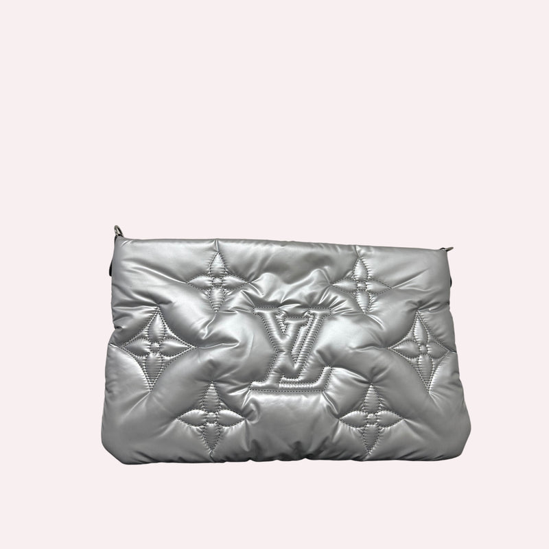 Louis Vuitton Pochette in Silver Puffer Nylon with Monogram Canvas Accents