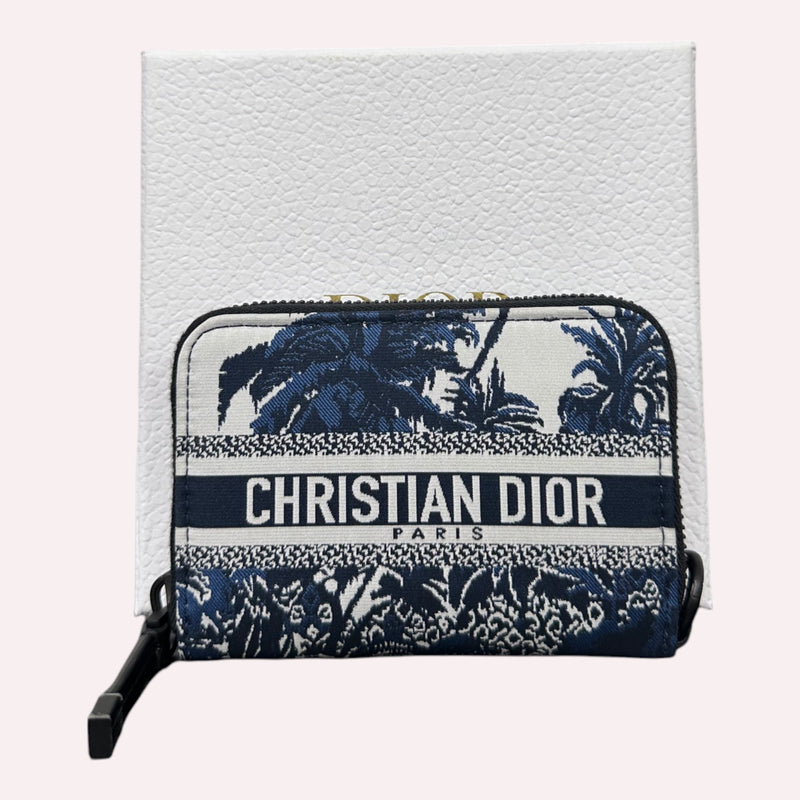 Dior Fabric Toile de Jour Card Holder Wallet - Blue Flower Print