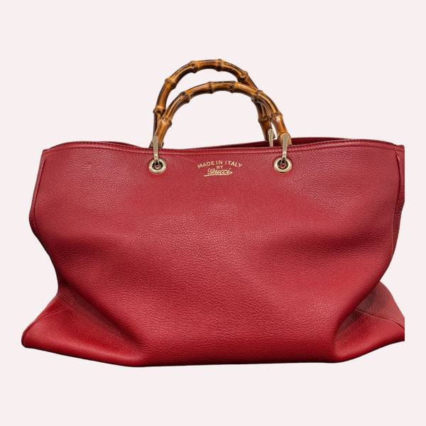 Gucci Leather Bamboo Shopper Tote in Red: